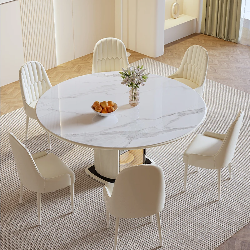 クリーム色の岩板ダイニングテーブルと椅子、2025年新作、軽奢ハイエンド、家庭用、狭いアパート向け、伸縮式折りたたみ