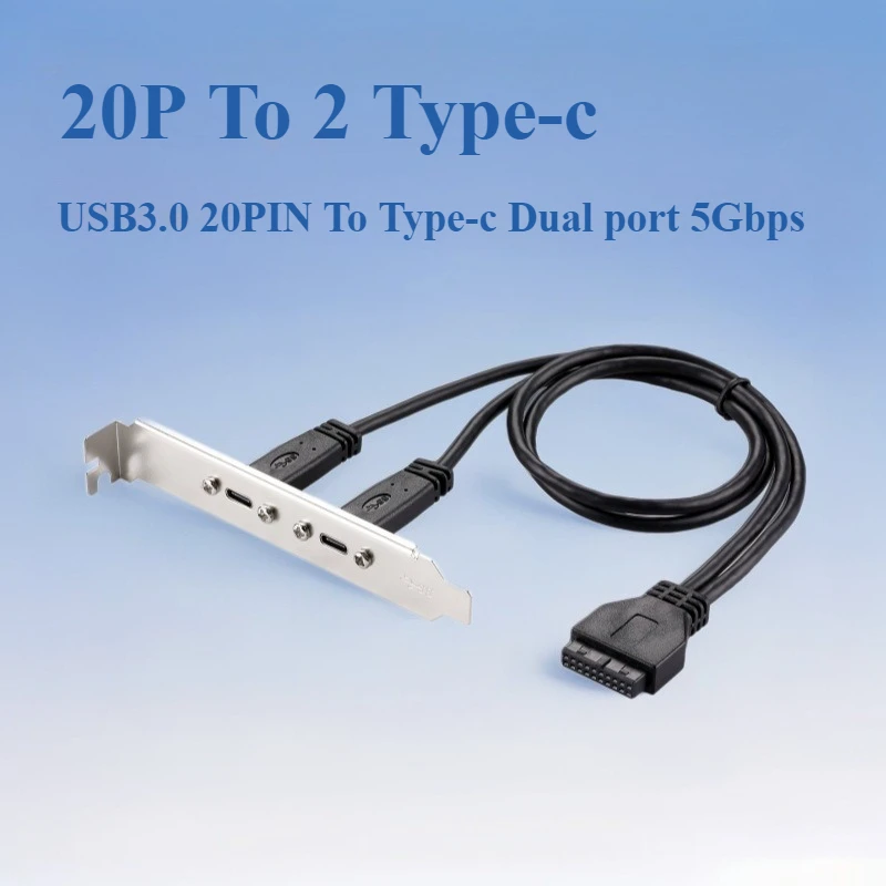 USB 3.0 20PIN To Dual Port Type-c Female Computer Connection Cable 50cm Chassis Rear PCI with Baffle Cable Type-c 5gbps