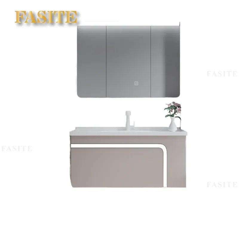 For Bathroom Solid Wood Cabinet with Integrated Ceramic Basin and Beauty Mirror Wall Mounted Vanity Unit Wash Table for