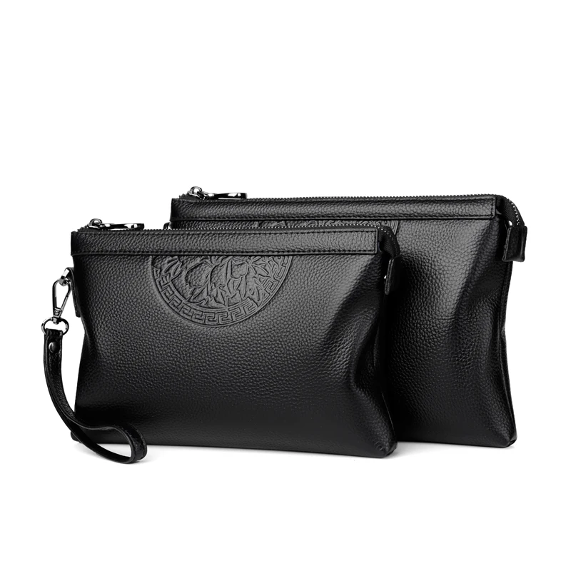Men's Genuine Leather Clutch Bag Cowhide Handbag Long Zipper 6-Card Coin Wallet Mobile Phone Bag Wrist Bag Pochette Uomo 클러치