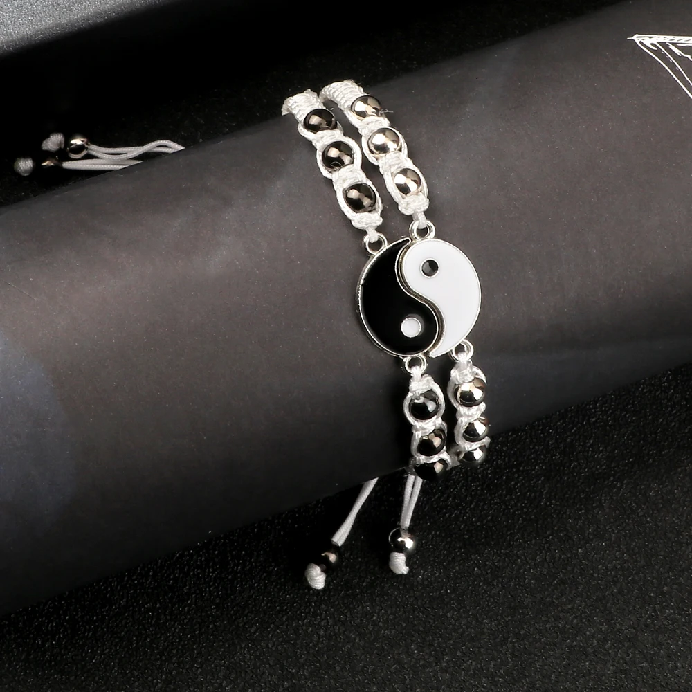 Tai Chi Yin Yang Couple Bracelet Adjustable Size Matching Lover Black & White Braided Bracelets & Bangles Friends Jewelry Gifts