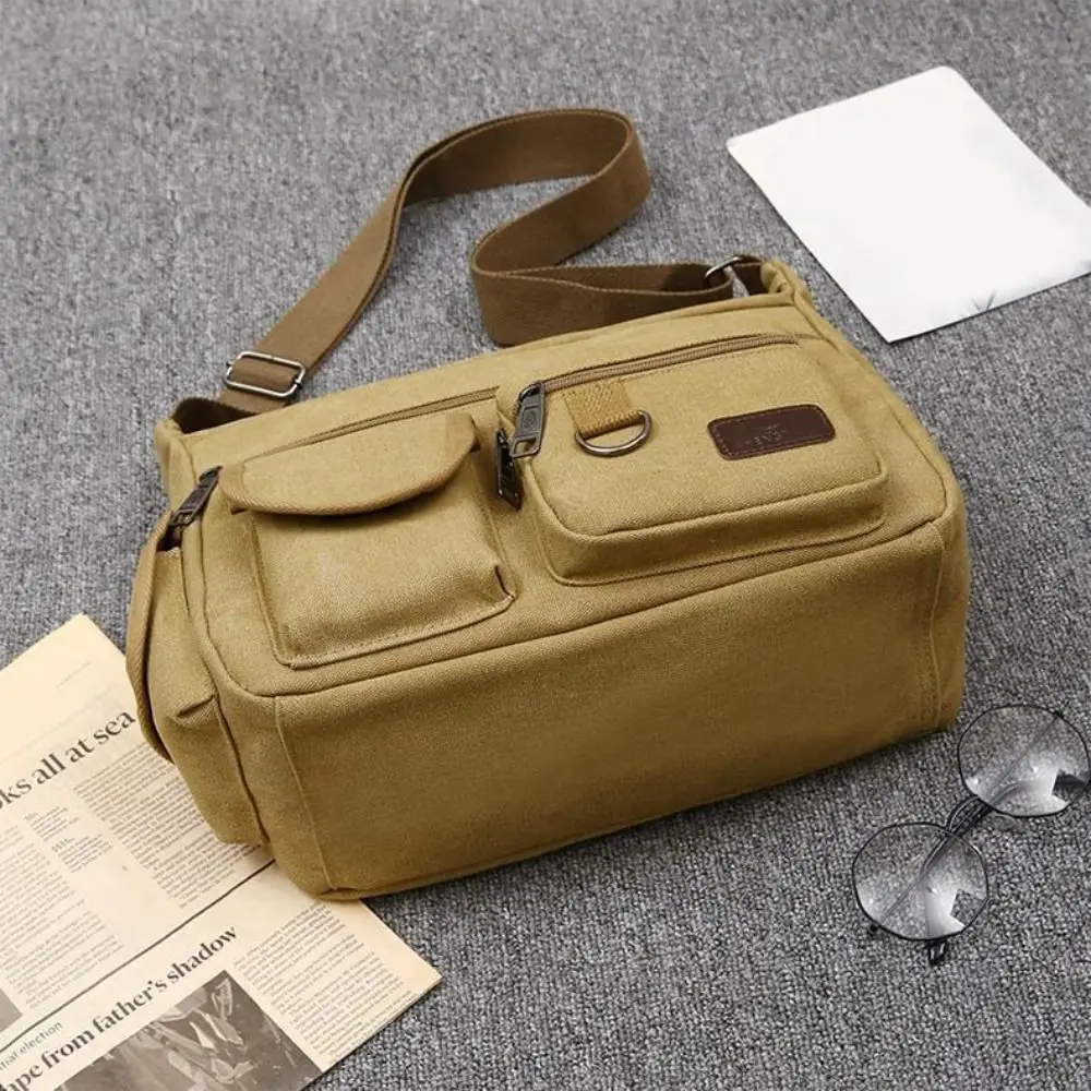 Korean Style Men Messenger Bags Multifunctional Large Capacity Simple Square Bag with Pocket All-match Travel Tool Bag Outdoor