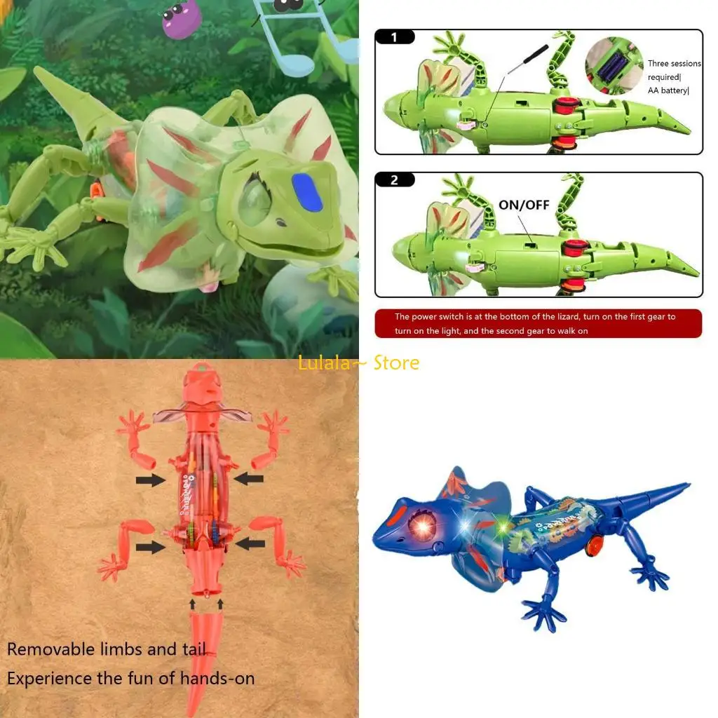 Y4QA Batteriebetriebenes Eidechsenspielzeug mit abnehmbarem Schwanzstamm für kreatives Spielzeug für Kinder