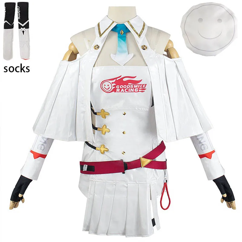 Anime 2023 Racing Miku Cosplay Costume Miku White Dress Cloak Girl Racing Suit Halloween Uniform Carnival Party Dress