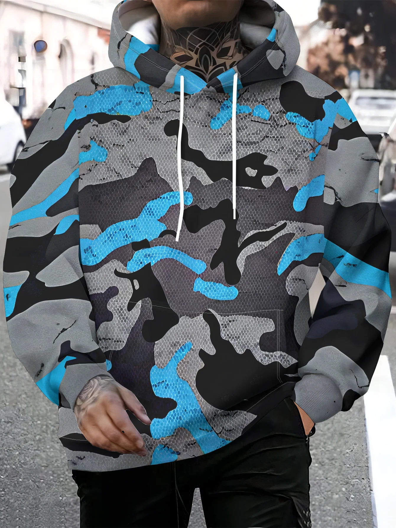 New model: men’s hooded long-sleeve loose-fitting casual printed basic sweatshirt. Perfect for young people in spring, summer, a
