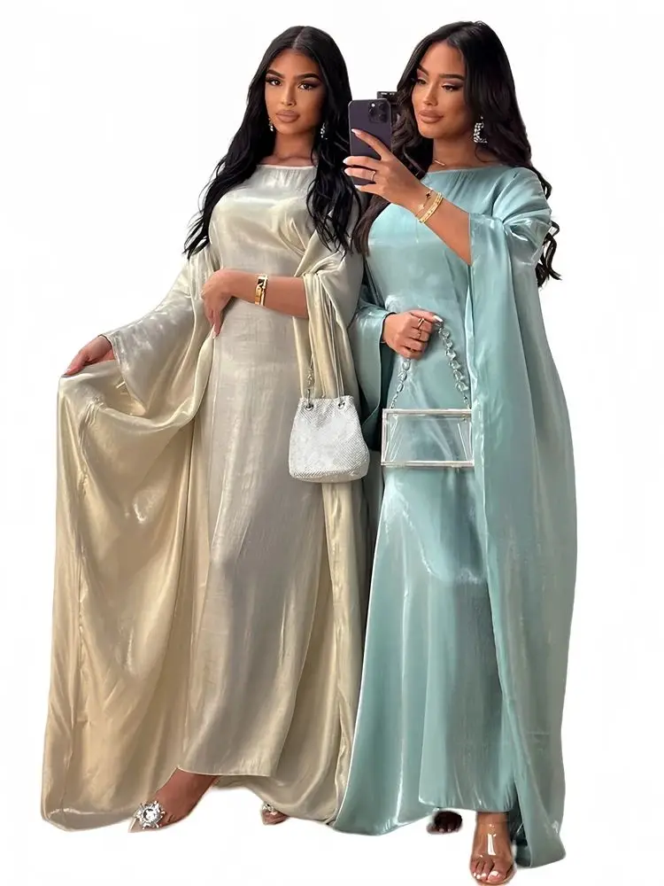 Batwing Butterfly Satin Shimmer Abaya Dubai Luxury Muslim Maxi Kaftan Dresses Abayas For Women Kebaya Caftan Robe Femme Vestidos