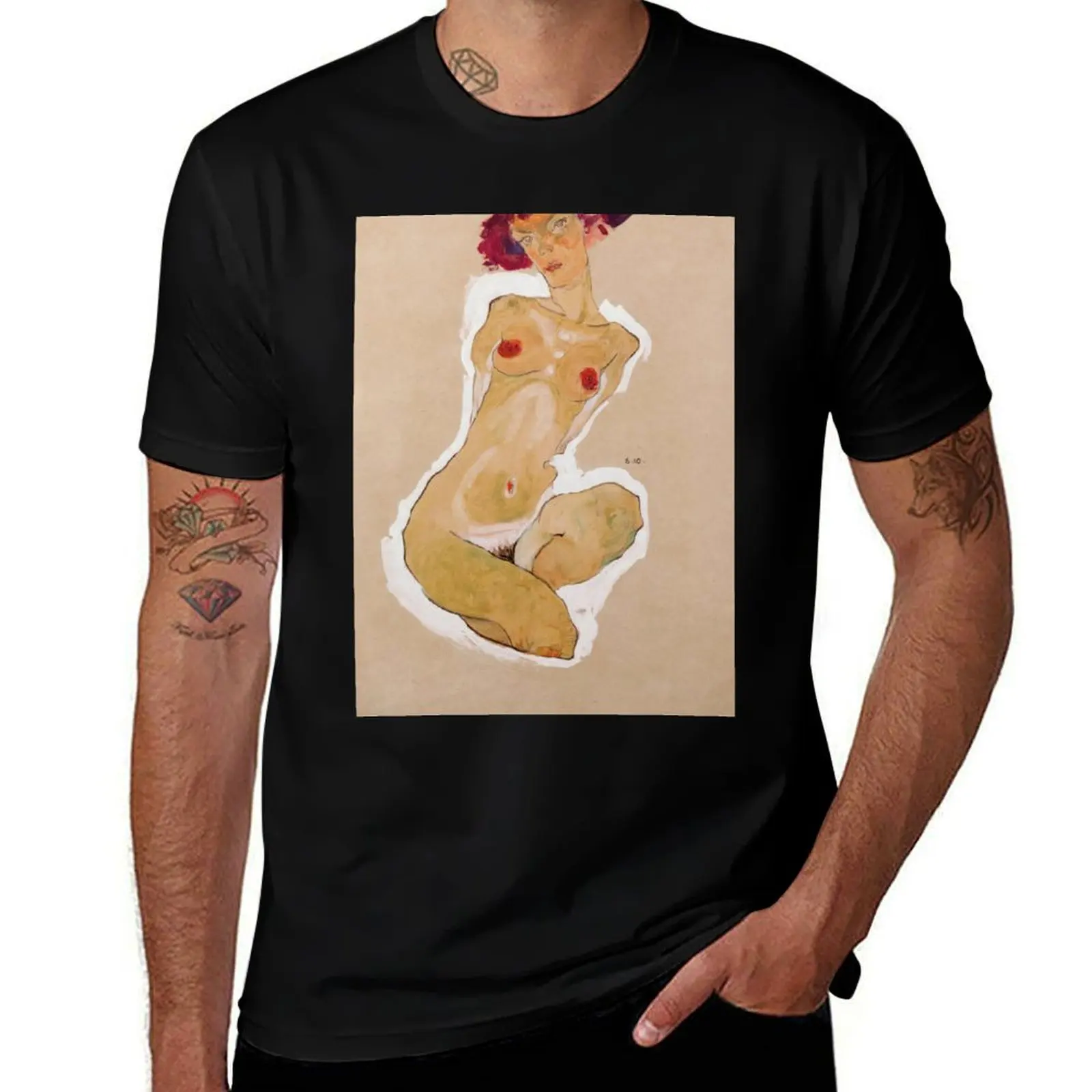 EGON SCHIELE - Squatting Female Nude 1910 T-Shirt man t shirt designer T-Shirt