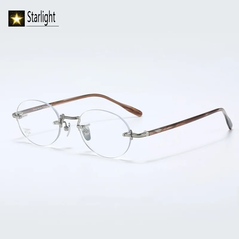 بدون شفة التيتانيوم البيضاوي فرملس إطارات النظارات النظارات امرأة قصر النظر القراءة Gloden النظارات الإطار رجل إمرأة مد البصر 140 مللي متر