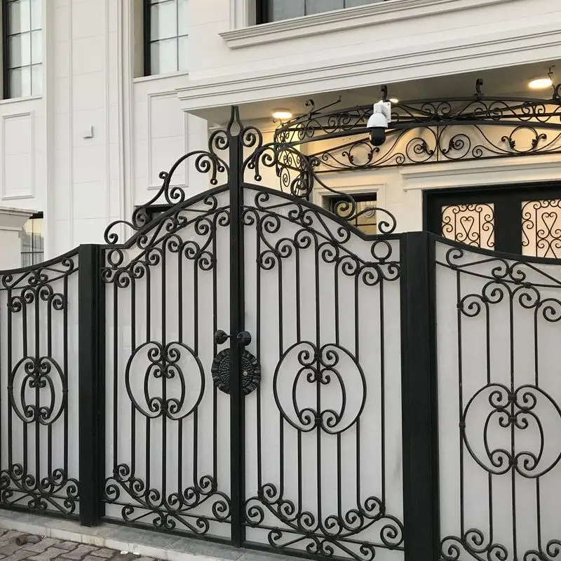 Customized Simple Designs Decorative Wrought Iron Main Automation System Ground Wheel Opener Swing Gate