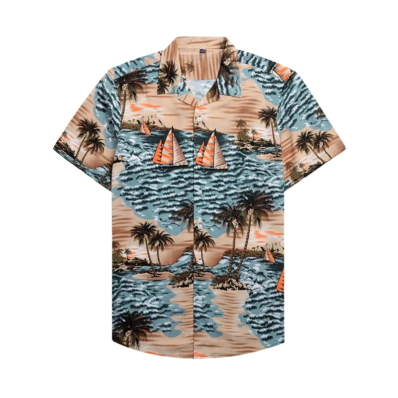 

3D Print Hawaii Shirts Men's Oversized Short Sleeve Blouse Holiday Party Tops Harajuku Style Lapel Tee Shirt for Men