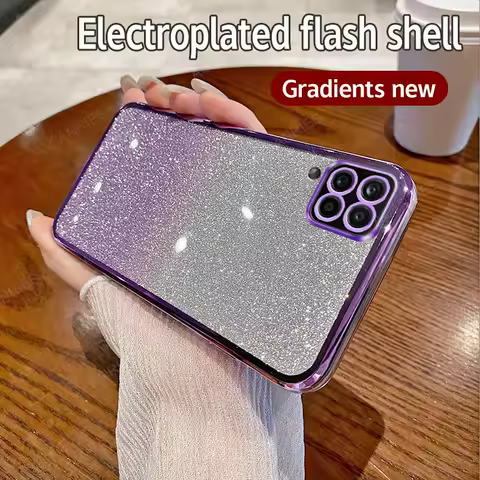 Luxury Glitter Case For Samsung Galaxy A12 A22 4G 5G M32 M12 Women Gradient Silicone Plating Protector Back Cover A 12 22 Fundas