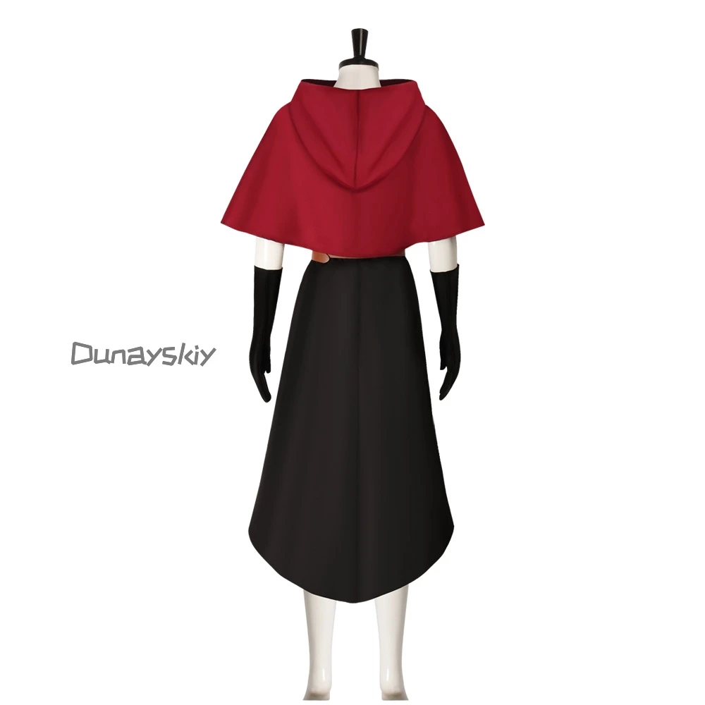 Delicioso en mazmorra, disfraz de Farin Tuding, vestido negro con capa roja, uniforme 110-180, ropa de Halloween para niños y adultos