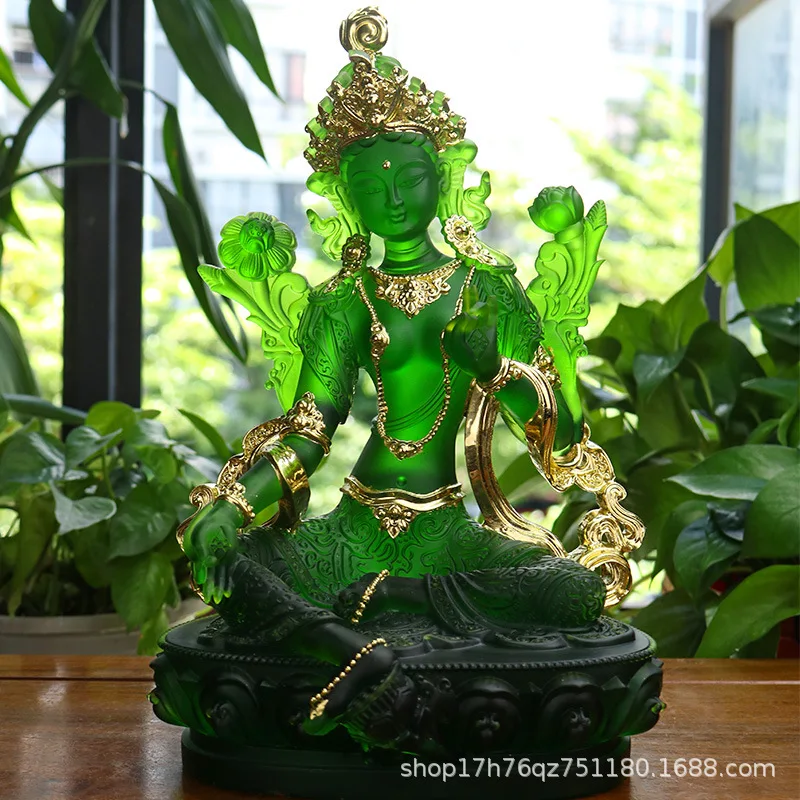 HYS ancient method glazed green Tara Buddha statue ornament gold painted Bodhisattva Buddha statue