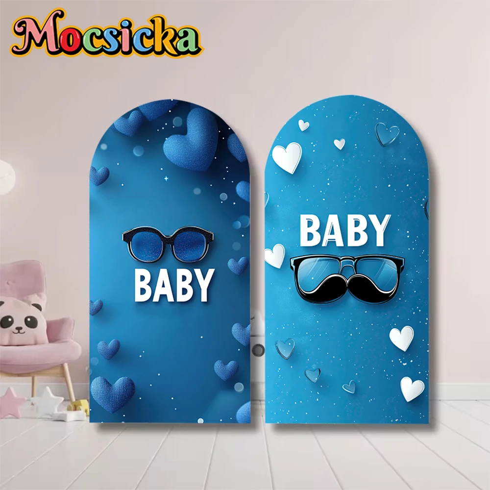 

Mocsicka Baby Shower Arch Background Double-Sided Happy Birthday Party Glasses Boy Arched Cover Backdrop Blue Decor Studio Props