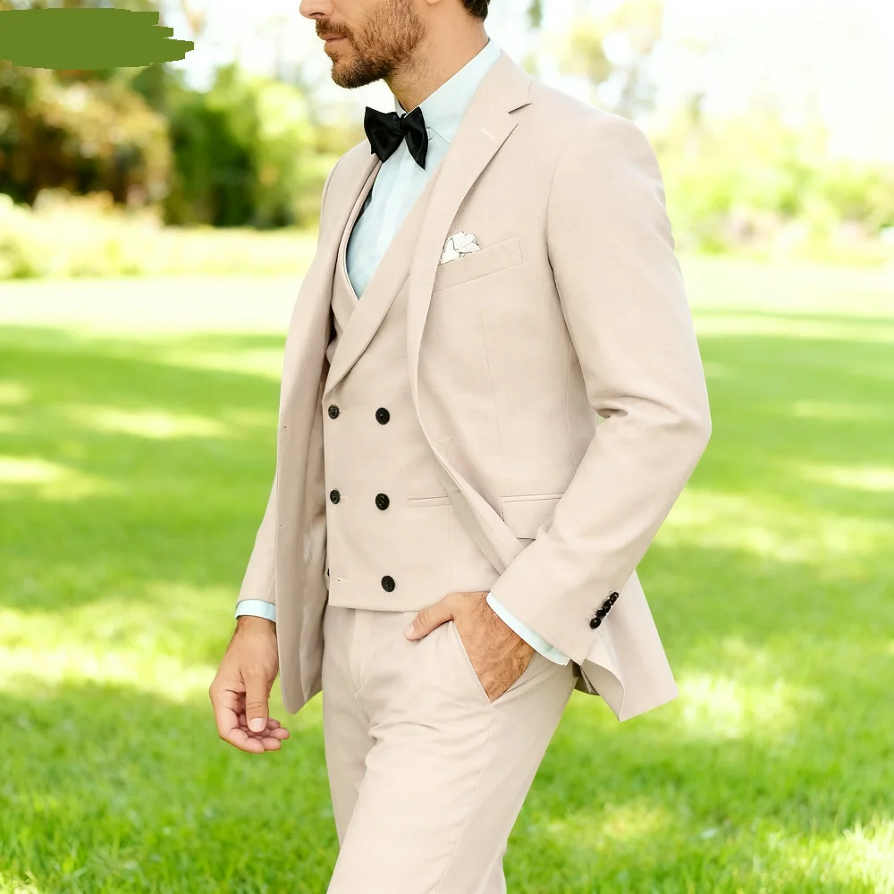 

Elegant Ternos Masculinos 3-Piece Smoking Set with Notched Lapel Blazer Vest And Pants Formal Ensemble Men's Suit