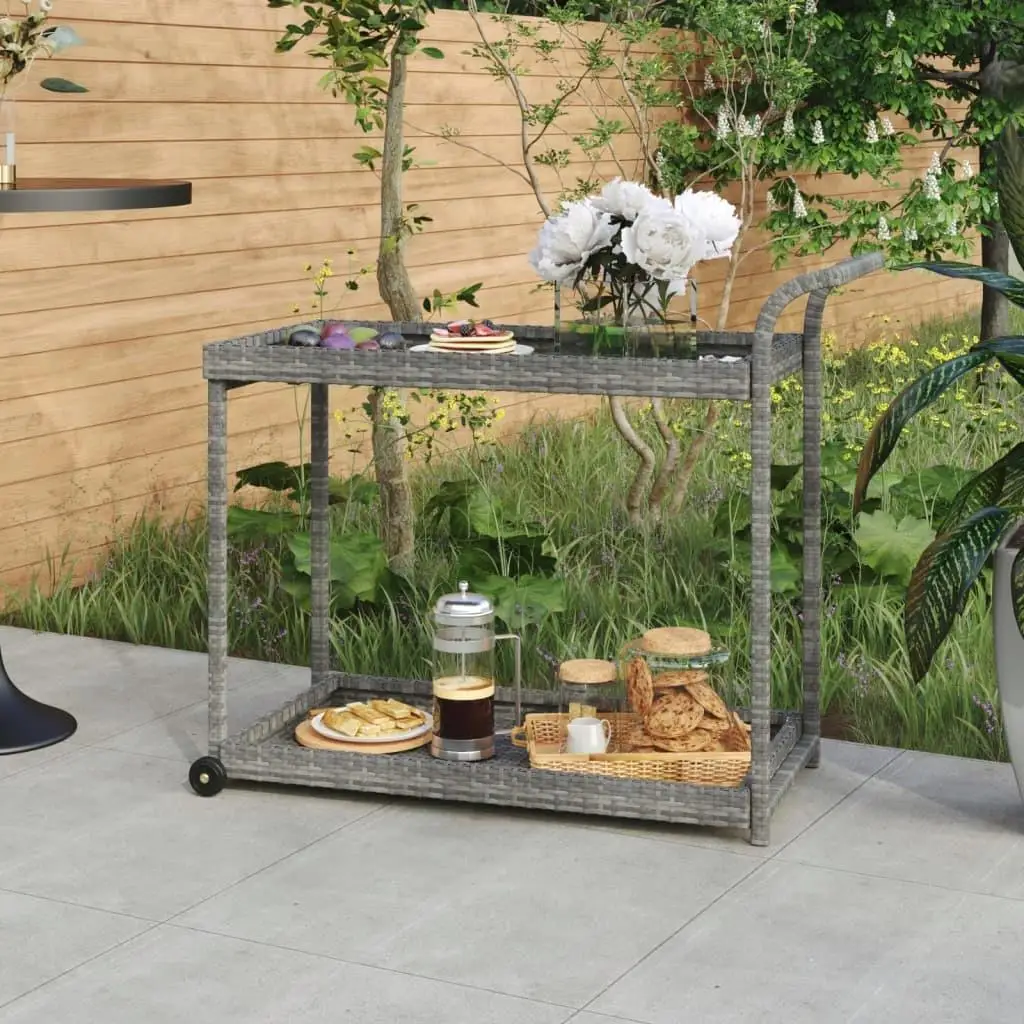 Stylish Gray Poly Rattan Bar Cart - 39.4x17.7x32.7” for Indoor/Outdoor Use