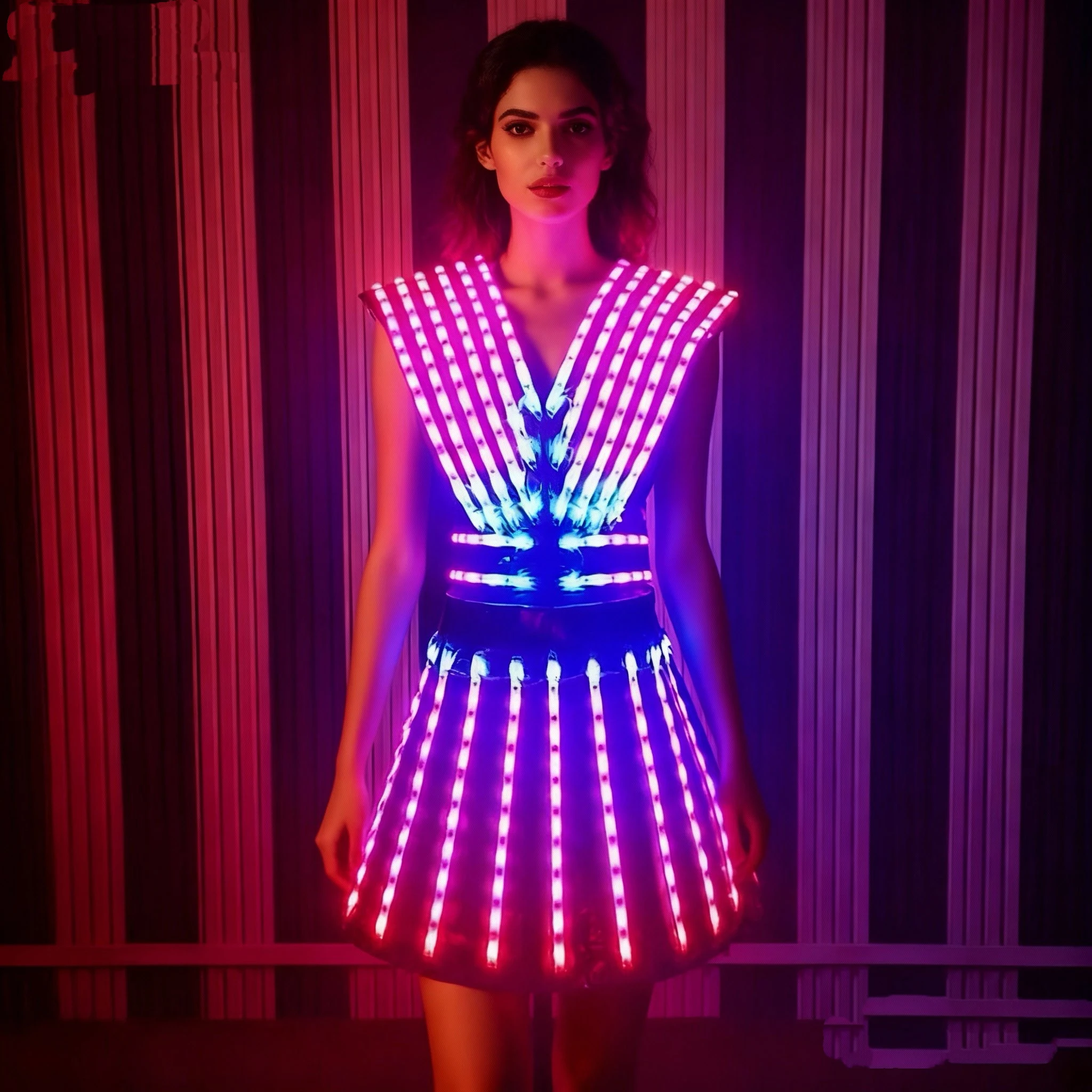 

Женское платье со светодиодной подсветкой, светящийся Радужный танцевальный костюм для уличной ходьбы для сценического шоу, мощный