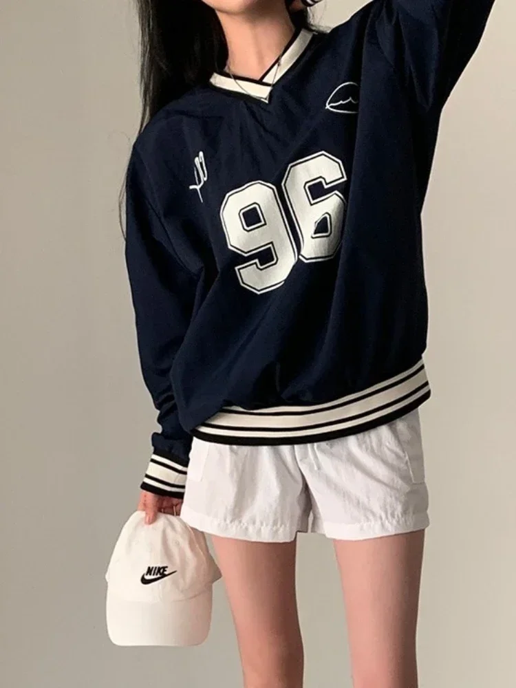 

Korean Style Y2K Vintage Baseball Jersey Sweatshirt Women Oversized Kpop Streetwear Hippie Pullover Fashion Aesthetic Tops