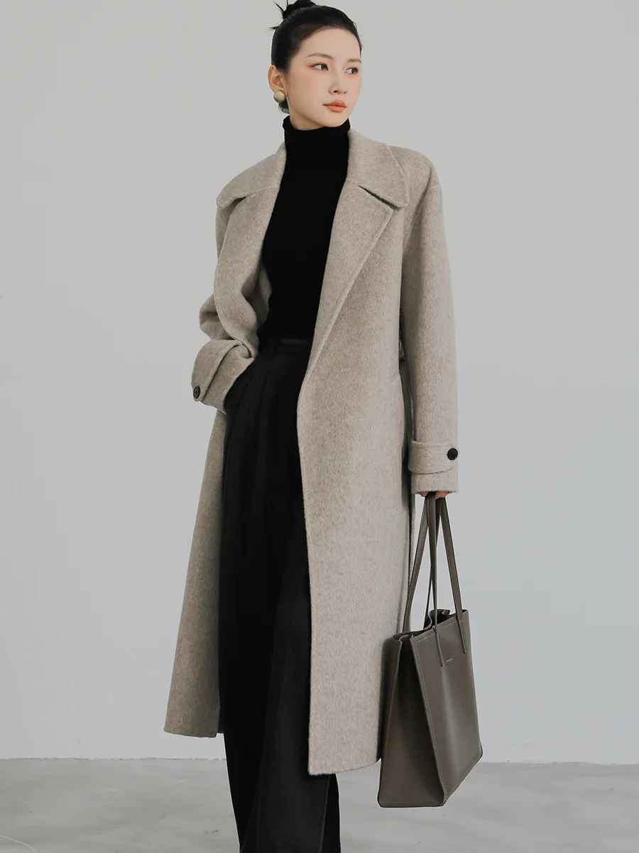 

Двустороннее шерстяное пальто с верхней отделкой из верблюжьего пуха, женское, длинное, с простым воротником-стойкой, создающее ощущение элитности, верхняя одежда DianThia для повседневной носки