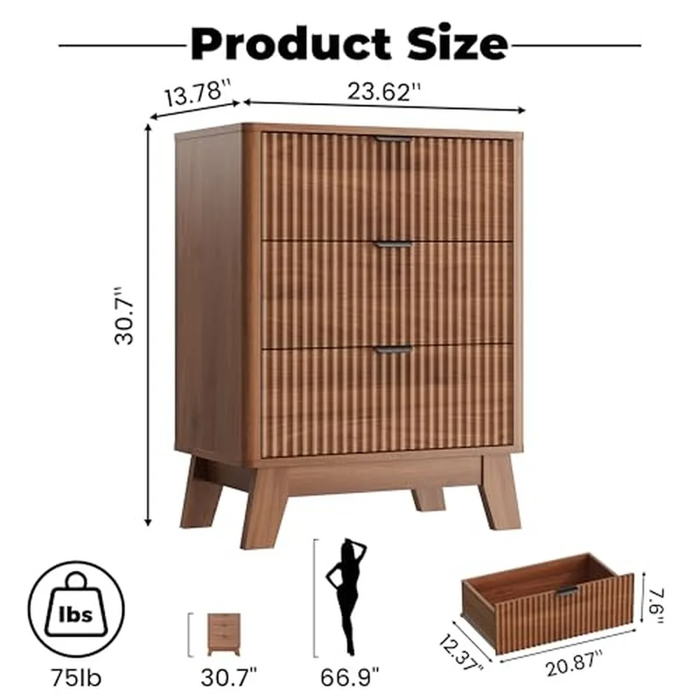 Night Stands for Bedrooms Set of 2 Mid Century Modern Wood Bedroom Nightstand with 3 Drawers Bedside Tables & End