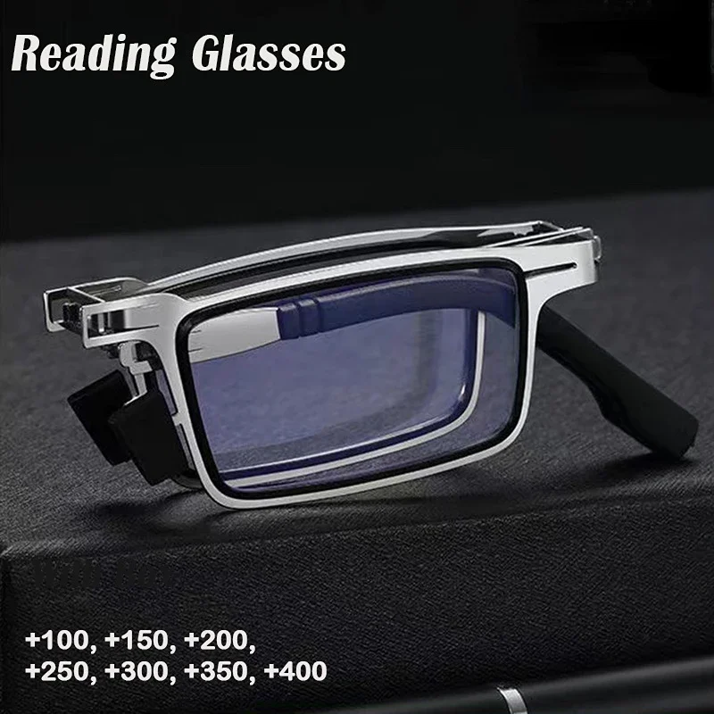 Retro Folding Reading Glasses for Men / Women Metal Frame Anti-blue Light Eyeglasses with Free Case