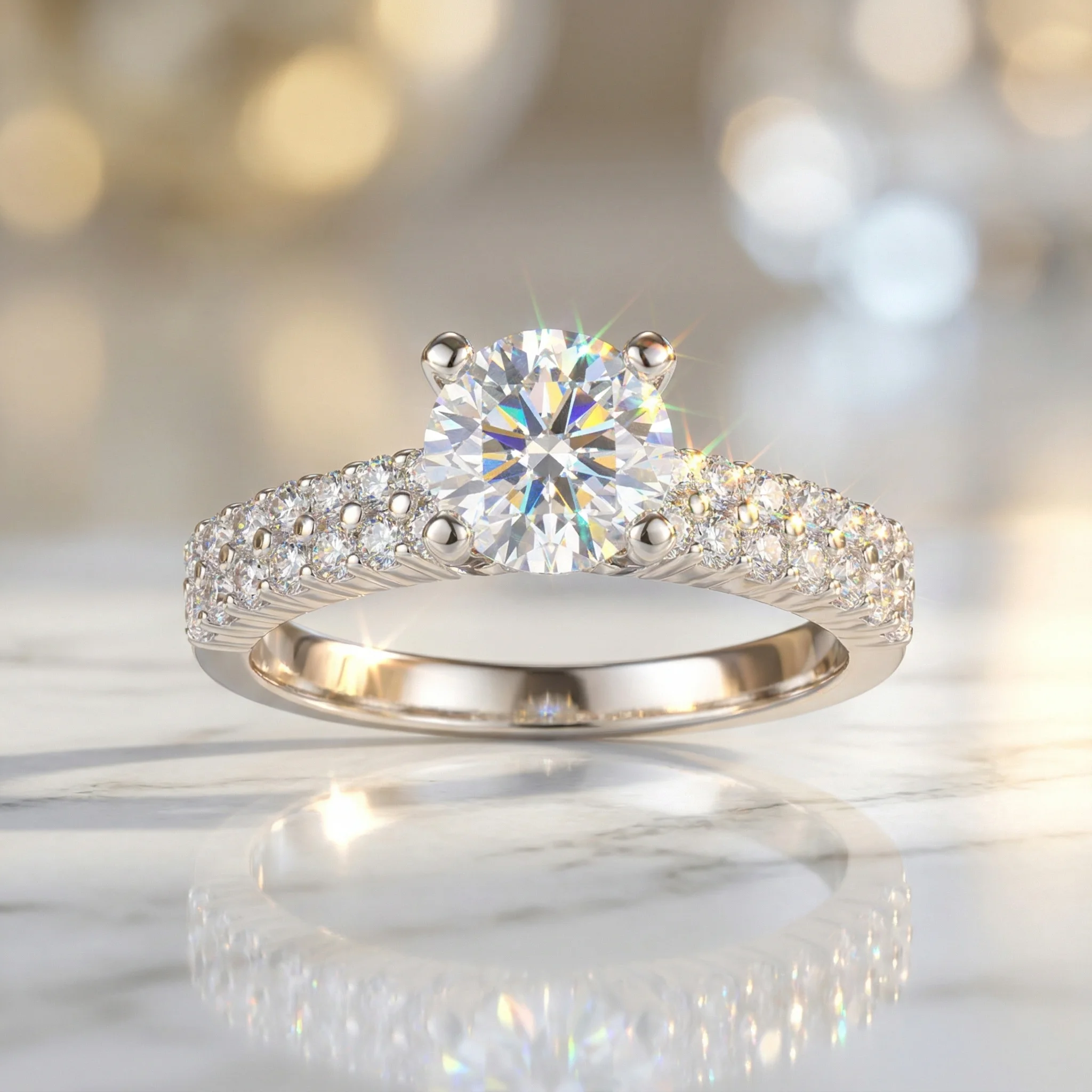 

Four-Prong Halo Design S925 Silver 1ct D Color VVS1 Moissanite Band Double Row Shank Engagement Wedding Couple Band For Women