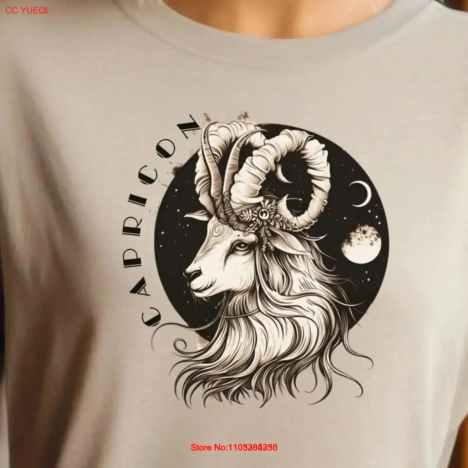 Capricorn Zodiac Sign T Shirt Astrology Celestial Moon Phases Horoscope for Her Mystical Goat Top vintage Washed streetwear