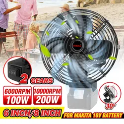 10000RPM Strong Wind Cordless Fan 200W Metal Mini Portable Fan For Home Outdoor Camping For Makita 18V Lithium-ion Battery