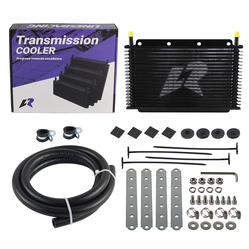 طقم مبرد الزيت الأنبوب والزعنف 19 صف نقل عالمي 11 بوصة × 5.8 بوصة × 0.75 بوصة (280 × 148 × 19 ملم) مدخل/مخرج 9.6 ملم 3/8 بوصة ألومنيوم بارب أسود