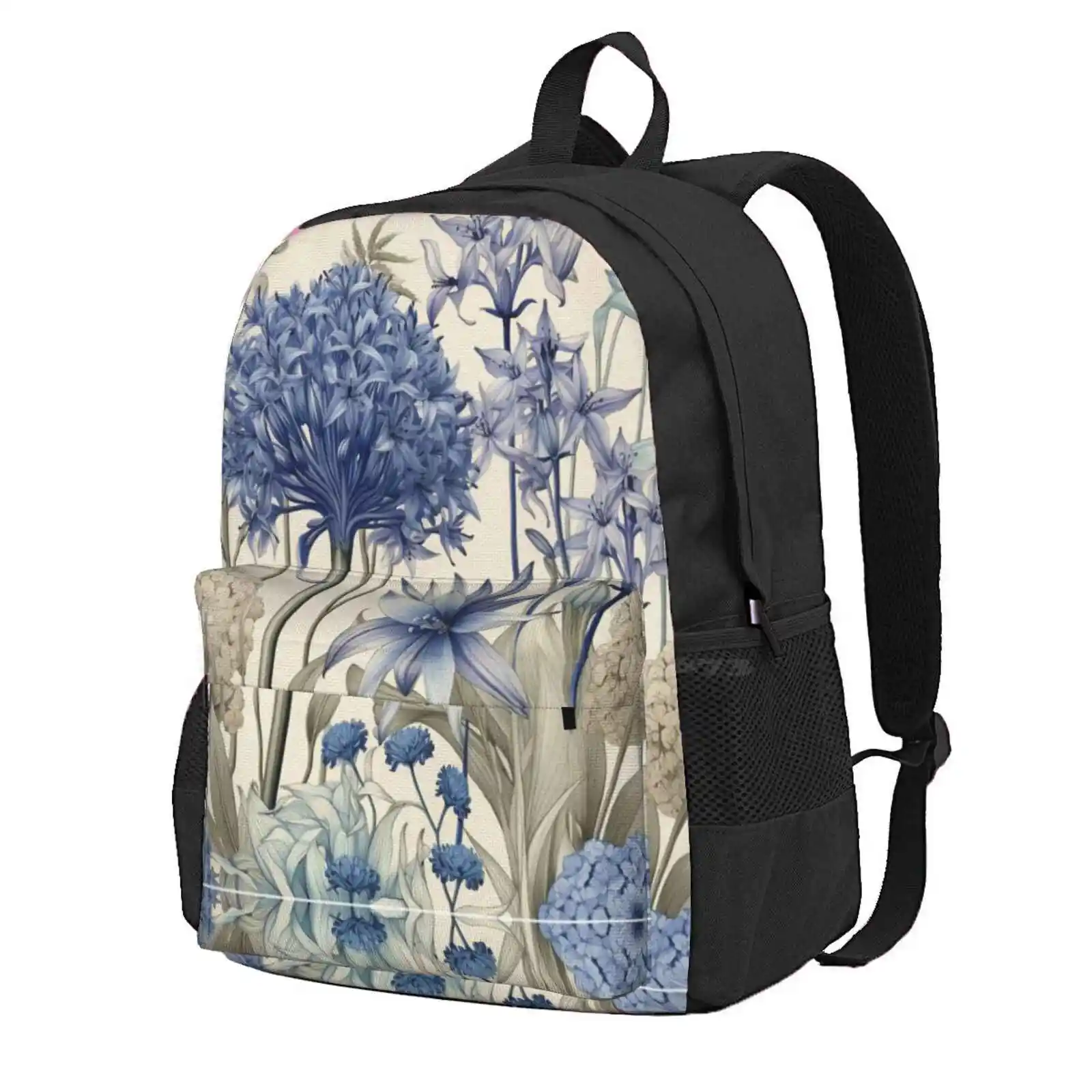 Blue Hues Hot Sale Schoolbag Backpack Fashion Bags Blue Floral Flowers Peaceful Calm Elegant Regal Serene Charming Country