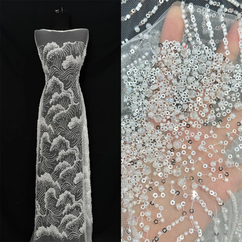 

Africa Nigerian Beaded French Mesh Lace With Sequins High Quality 2025 Embroidery Lace Sequins Lace For Wedding Dresses Women