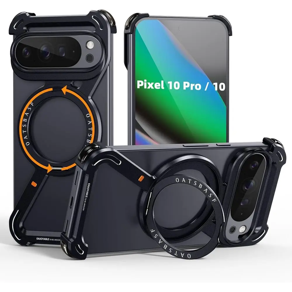 

Магнитный вращающийся чехол-подставка для Google Pixel 10 Pro — тонкий металлический чехол с защитой от падения, черный