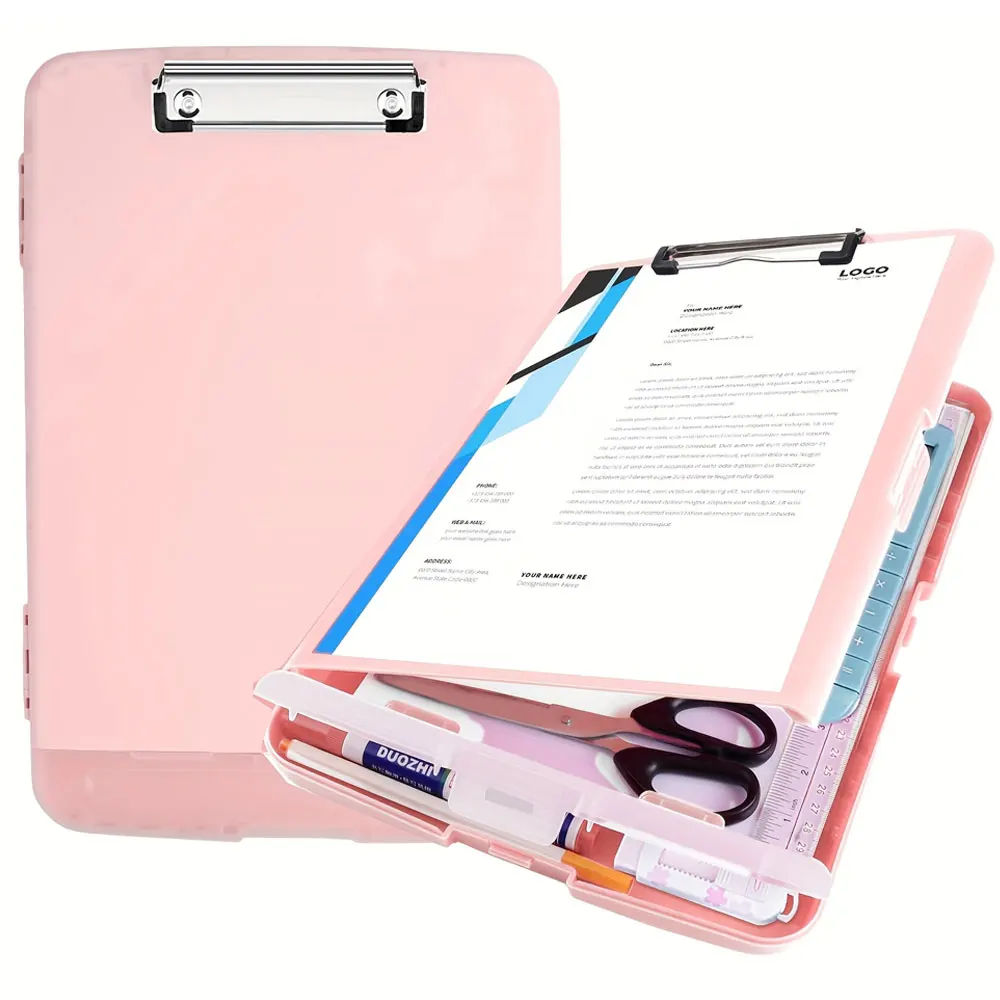 1PC Multifunctional PP Plastic Double-Layer Folder with Storage Compartment, Pen Slot and Paper Clip, Lightweight and Portable.
