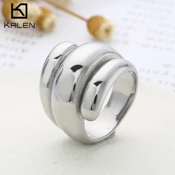 KALEN Fashion New Stainless Steel Thick Geometric Wide Rings For Women Minimalist Chunky Anillos Weddinng Party Jewelry