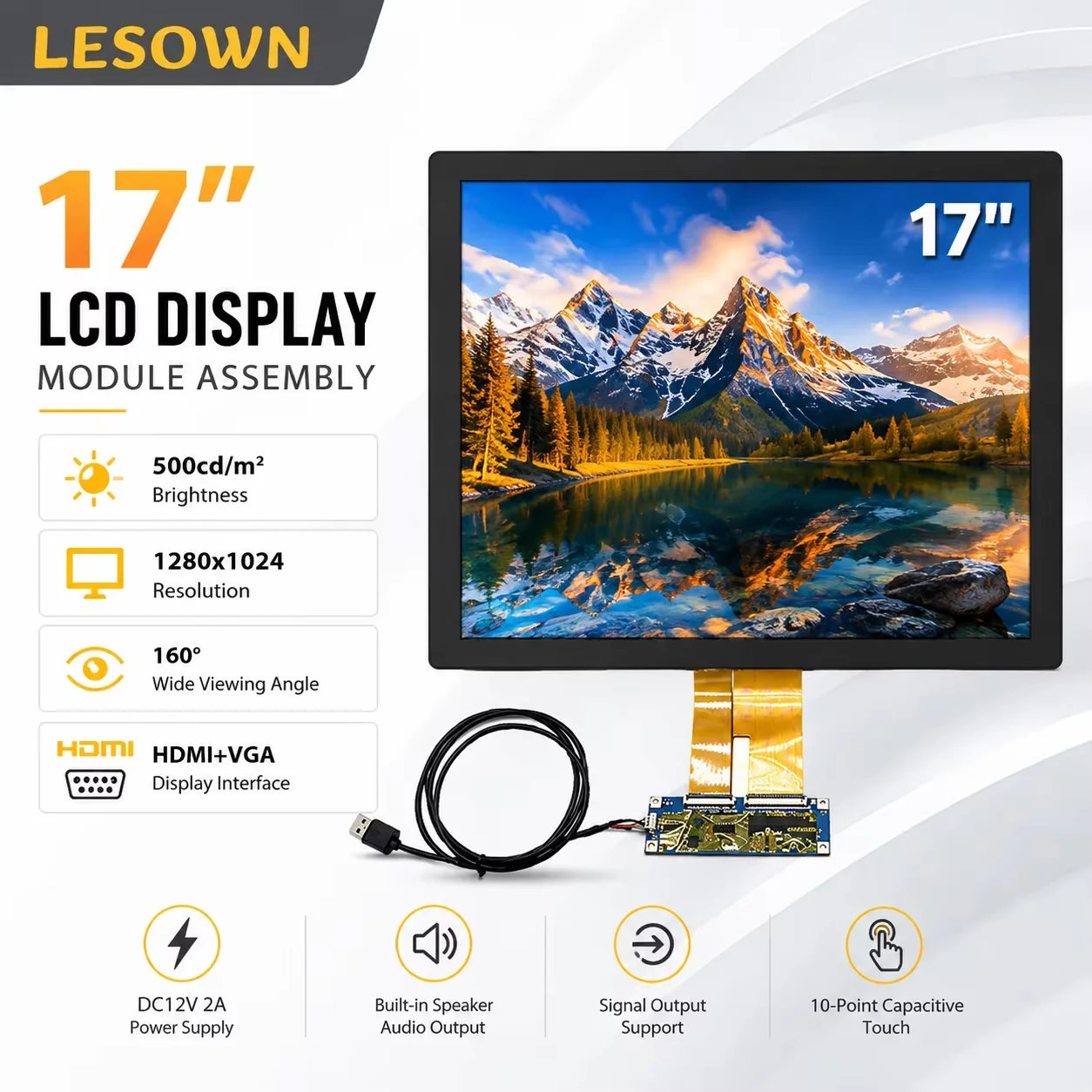 LESOWN 17inch 10-Point Capacitive Touch Matrix 1280x1024 Panel Module Plug and Play HDTV VGA Controller Component for DIY