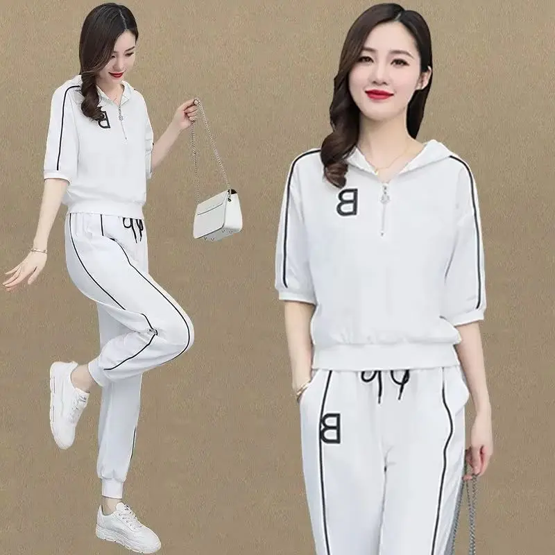 Women's Tracksuit 2025 Summer New Female Slim Leggings Pants Short Sleeves Top Casual Sets Of Two Fashion Pieces For Women Suit