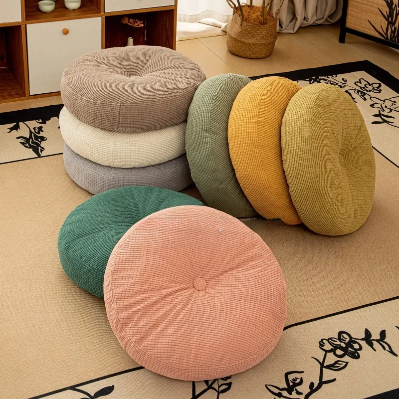 Round Floor Pouf Cushion Corn Velvet Thick Floor Seat Pillow Floor Pad for Tatami Bay Window Bedroom Balcony Home Decoration