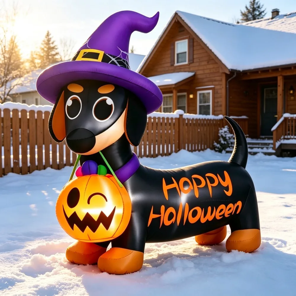 1.6M Halloween Inflatable Dachshund Halloween Yard Decoration built-in LED light for Outdoor Lawn Garden Party Holiday Decor