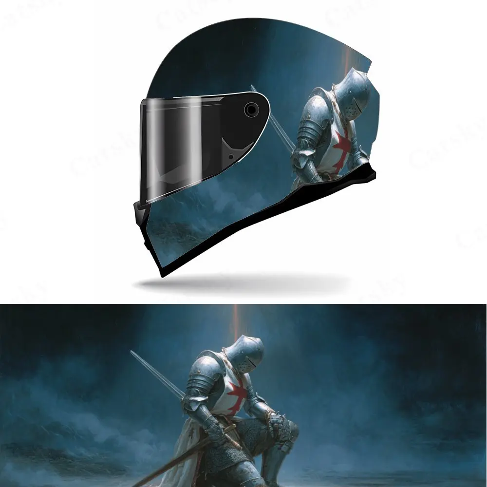 

Templar Knight Helmet Vinyl Wraps, Waterproof Scratch-Resistant Full Face Helmet Decals, Durable PVC Artistic Design, Instant He