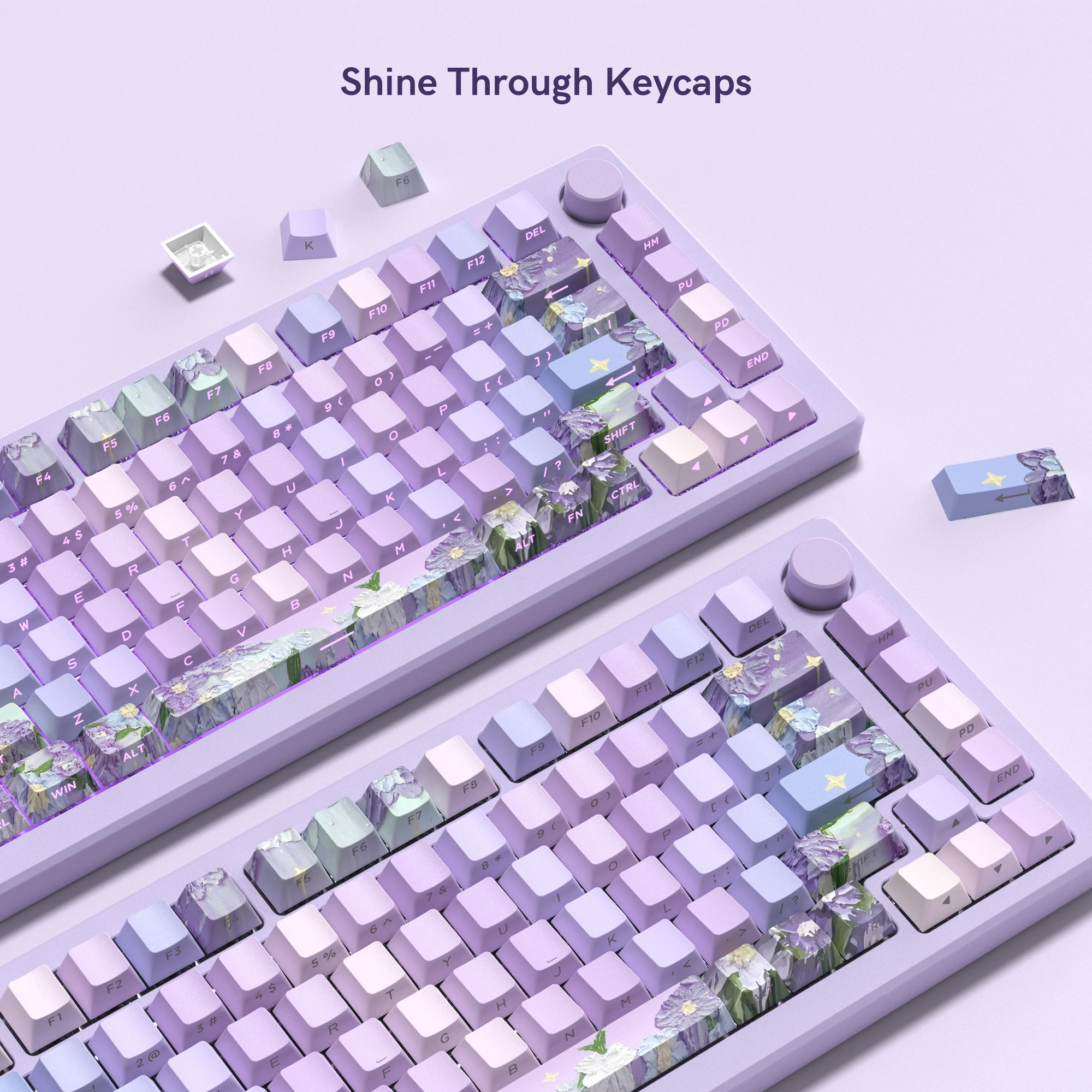 129 Keys Side Printed RGB Backlit Keycaps Cherry Profile Violet Dye Sub Shine Through PBT Keycap for MX Switches Gaming Keyboard