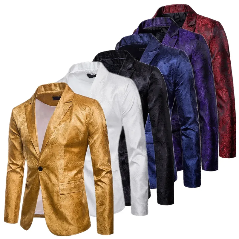

New Men Jacquard Suit Jacket Single Button Thin Clothing Fashion Male Business Wedding Party Tuxedo Dress Blazers