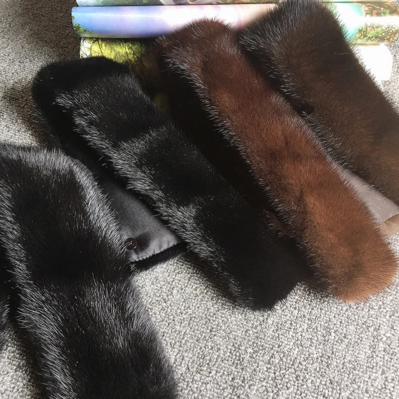 50cm Natural Mink Fur Black Collar DIY Apparel Sewing Fluffy Trimming Fabric Coat Hood Shawl Decoration Fur Brown Fur Collar