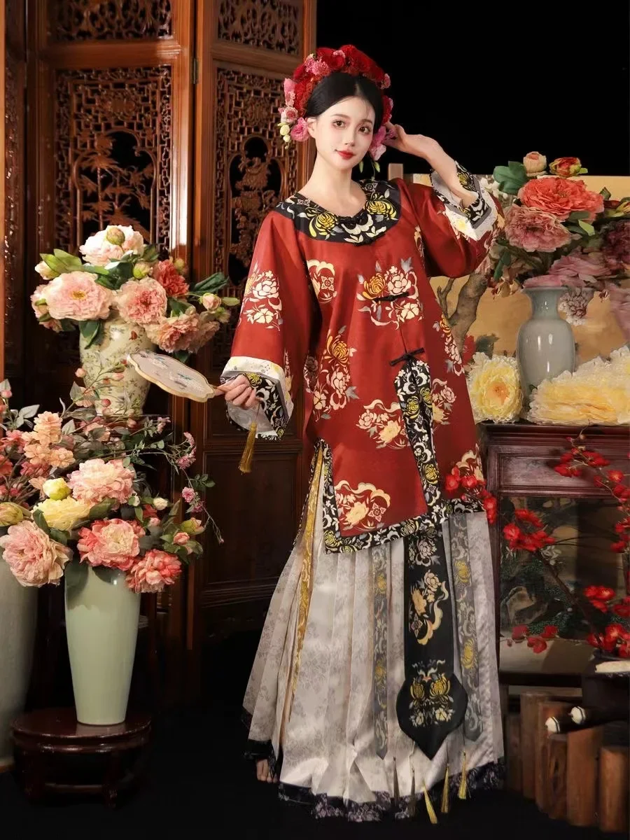 Original Printing Hanfu Women's Qing Dynasty Han Girls Traditional Costume Niche Palace Style Gege Emperor Daughter Dress Set