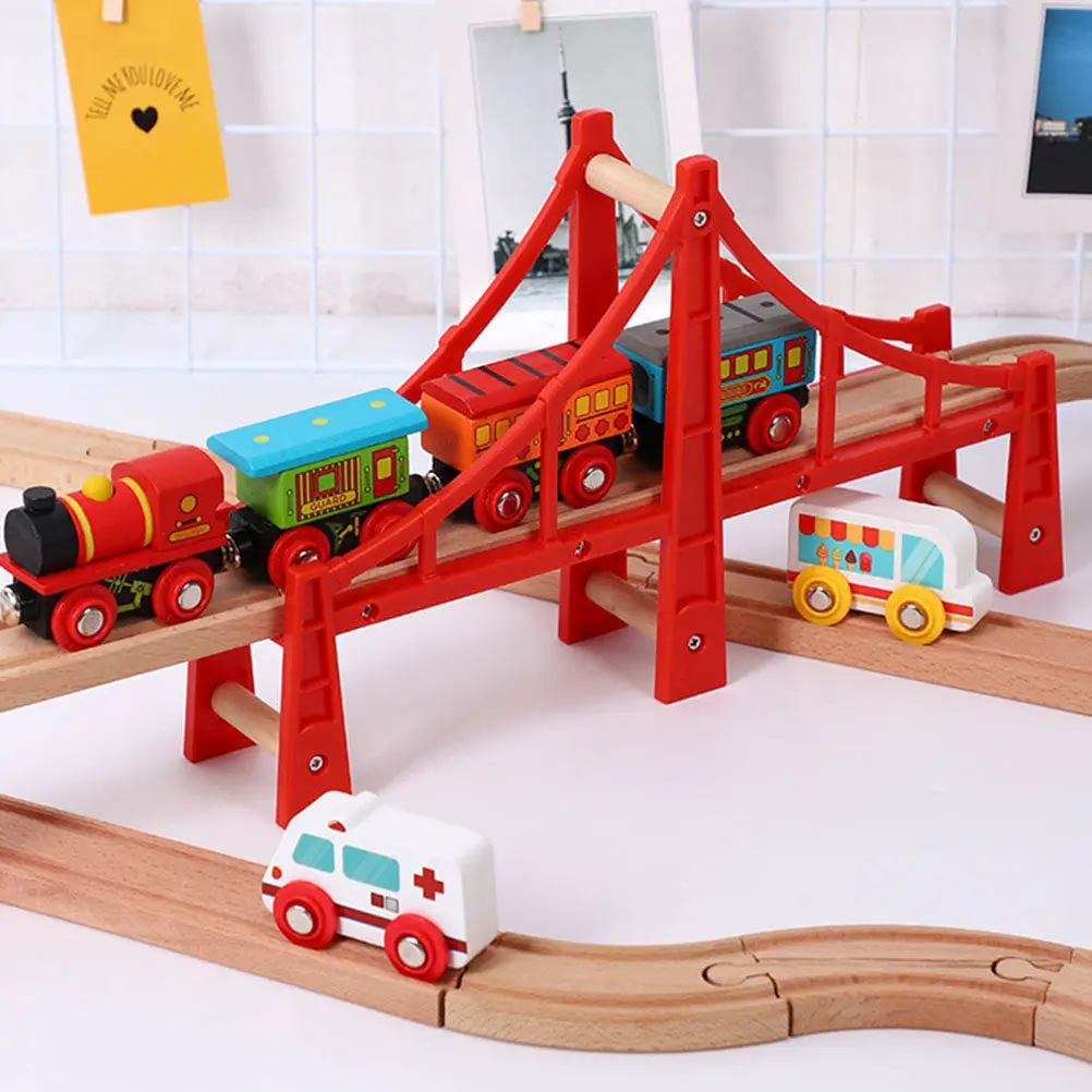 Wooden Train Track Bridges 2PCS Colorful Connectable Railway Accessories Educational Toys for Kids