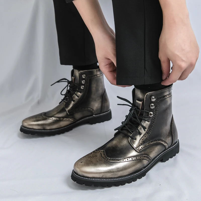 

Ботинки в стиле ретро, мужские высокие кожаные туфли, роскошные деловые модельные ботинки, дизайнерские оксфорды с острым носком, мужские повседневные ботильоны