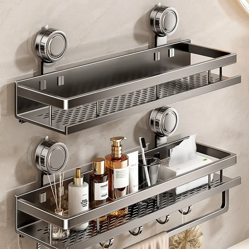 Prateleira de Banheiro com Ventosa Sem Furo, Organizador de Banheiro de Alumínio Suspenso para Pendurar na Parede