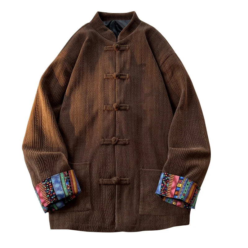 Costume da tè retrò Jaet da uomo primavera autunno sciolto stampa tibetana nazionale Sle casual lungo Sve capispalla fibra di poliestere