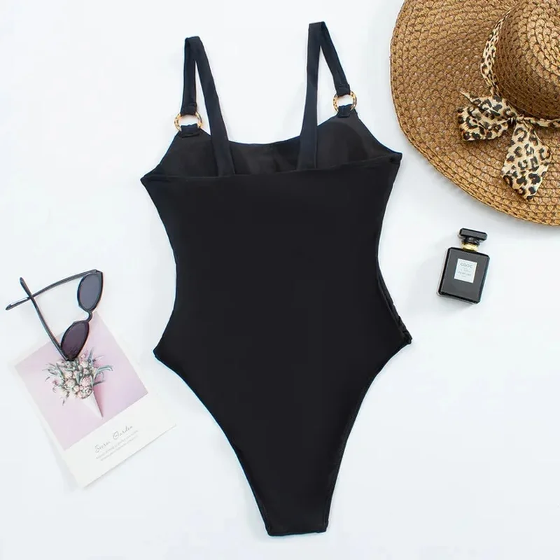 Melphieer Swimsuits 2024 Resin Tortoise Rings One Piece Swimsuit Hollow Cut Out Sexy Swimwear Women Monokini Beachwear Outfits