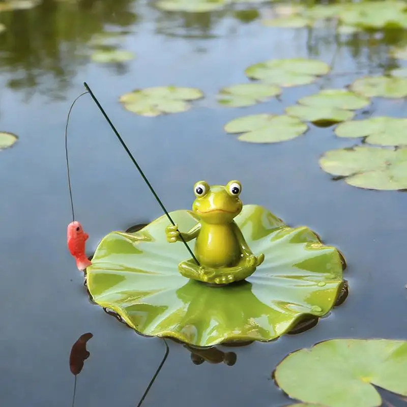Outdoor Frog Statue Garden Koi Pond Resin Decoration, Frog Decor For Yard Fishing Statue Patio, Lawn Garden Decorative