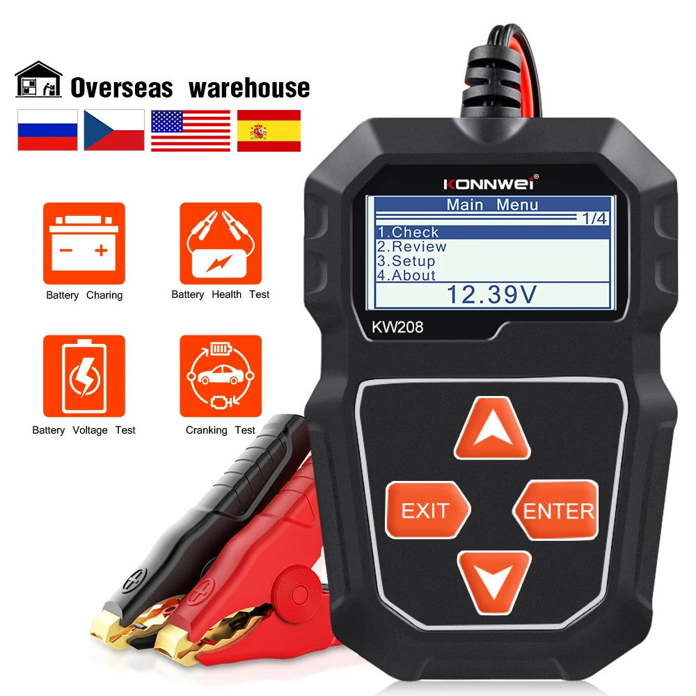 KONNWEI KW208 Car Battery Tester 12V 100 to 2000CCA  Cranking Charging Circut Tester Battery Analyzer  12 Volts Battery Tools